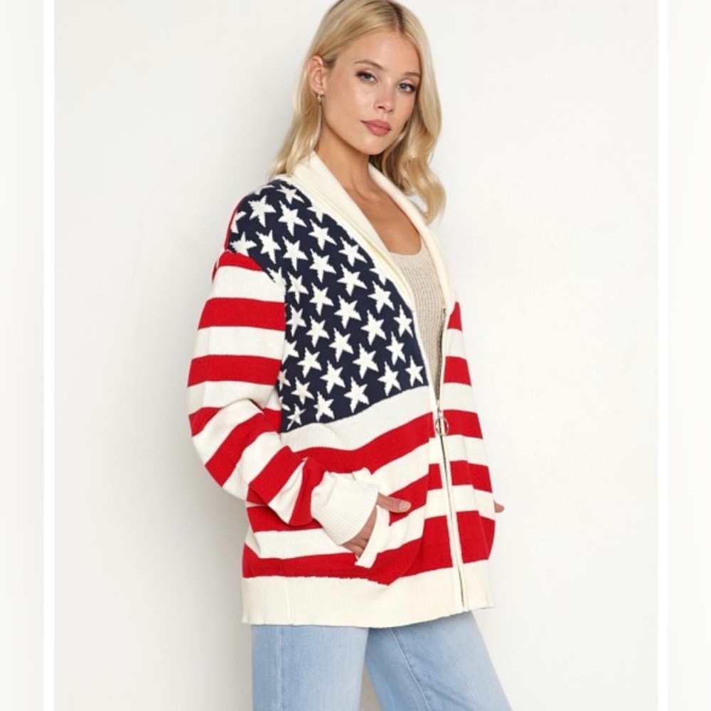Show Me Your Mumu Zippy Cardigan American Flag Knit Patriotic Sweater Size S - Picture 3 of 8